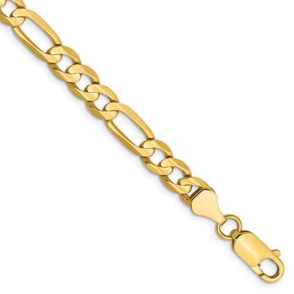 Men's 6mm 14k Yellow Gold Open Concave Figaro Chain Bracelet 8 Inch